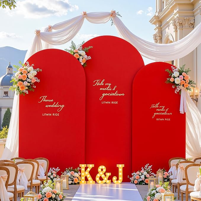Wedding Arch Backdrop Cover Set of 3, Red and Black Double Color Arch Stand Covers, 7.2FT, 6.6FT, 6FT Spandex Fitted Arch Covers for Graduation Birthday Party Banquet Photography Background Decoration