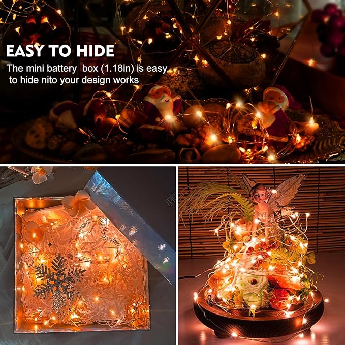 AIKEI 24 Pack LED Fairy Lights Battery Operated, Orange Thanksgiving Mini String Lights Waterproof 7ft 20 Led Firefly Starry Lights Modes for Hallowen Party Bedroom Garden Christmas Decoration