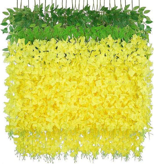 BLEUM CADE 10Pcs Yellow Fake Wisteria Hanging Flowers, 3.6Ft/Pcs Artificial Wisteria Garland, Hanging Flowers for Wedding Party Home Backdrop Wall Decoration