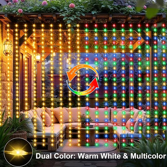 ZAIYW Curtain Lights 600 LED 20Ftx10Ft, Dual Color Changing Curtain Fairy Light Connectable with Timer Remote Waterproof for Bedroom Wedding Party Garden Outdoor Decor (Warm White & Multicolor)