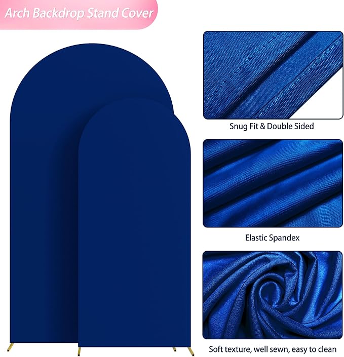 Wokceer Wedding Arch Backdrop Cover 7.2FT, 6FT Spandex Fitted Wedding Arch Stand Covers 2 Set Round Top Chiara Backdrop Stands Cover for Birthday Party Ceremony Banquet Decoration Royal Blue
