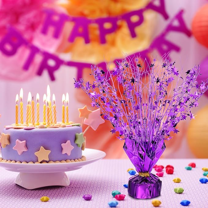 Crowye 6 Pcs Metallic Foil Spray Centerpiece Party Star Decoration Table Decor for Birthday Wedding Bachelorette Summer Party Holiday(Purple,Small Star)