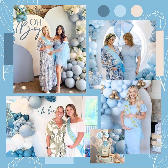 Dusty Blue Baby Shower Decorations, Baby Shower Decorations Set with Welcome Baby Banner, Cake Topper, Paper Pom Poms, Tassels, Sash for Baby Shower Gender Reveal Party Supplies