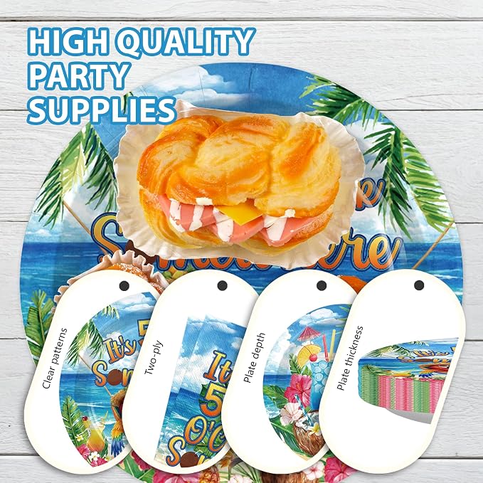 96 Pcs Hawaiian Tropical Luau Party Decorations Summer Parrot Drinks Plates and Napkins It's Five O'Clock Somewhere Tableware Set for Hawaii Summer Beach Holiday Party Supplies, Serves 24