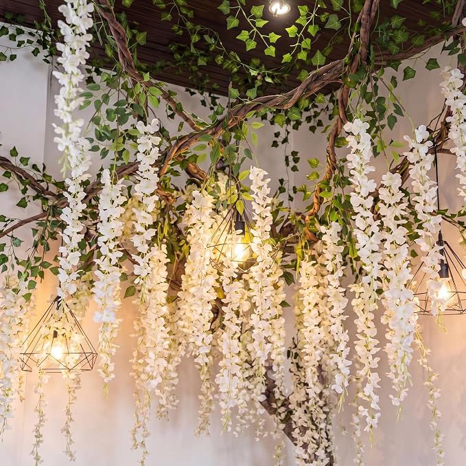 Bucherry Enchanted Decorations Set, Artificial Hanging White Wisteria Vines Greenery for Classroom, Wisteria Flower Ceiling Fairy Party Indoor Outdoor Home Garden DIY Decor