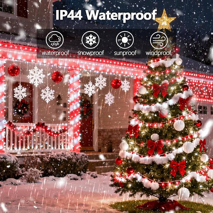 2026 New Voice Control 88ft 240LED Smart Christmas String Lights Outdoor/Indoor | String Lights with Remote, 12Modes, 7Voice Commands & Timers, Christmas Twinkle Light for Xmas Tree Decor(Red & White)