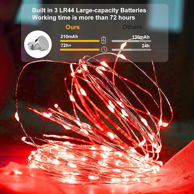 AIKEI 6 Pack LED Fairy Lights Battery Operated, Mini String Lights Waterproof 7ft 20 Led Firefly Starry Lights for Wedding Party Bedroom Garden Christmas Decoration Red