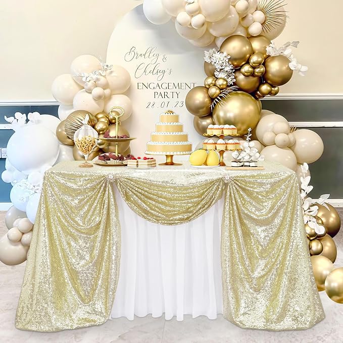 B-COOL Light Gold Sequin Tablecloth Decoration for Parties: 50x80 Inches Rectangle Tablecloth Table Covers - Party Celebrations Tablecloth Decorations