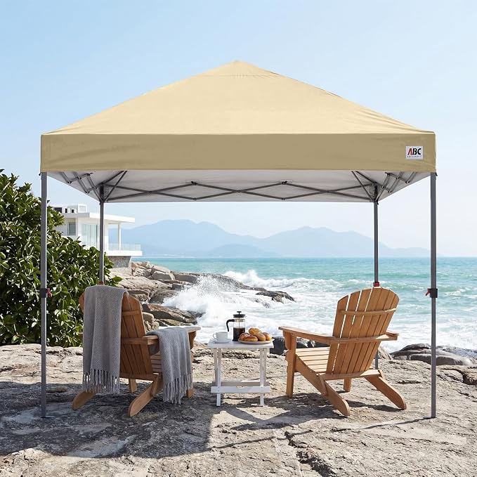 ABCCANOPY 10x10 Pop Up Canopy Tent, Easy Setup Instant Shelter with Wheeled Bag, Heavy Duty Outdoor Canopy for Beach, Market, Backyard, UV Protection, Outdoor Weather Protection (Beige, 10x10)