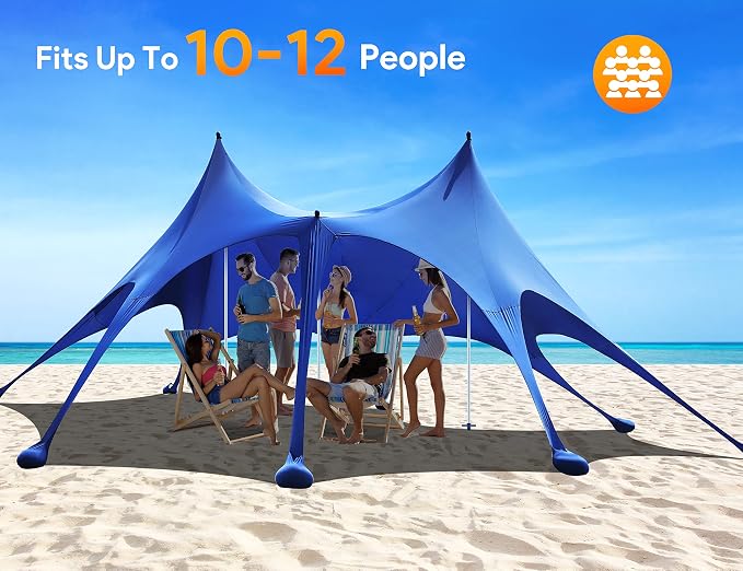 Osoeri Beach Tent, 20 x 13ft Camping Sun Shelter UPF50+ with 8 Sandbags, Sand Shovels, Ground Pegs & Stability Poles, Shade Canopy for Trips, Fishing, Backyard Fun or Picnics, Blue