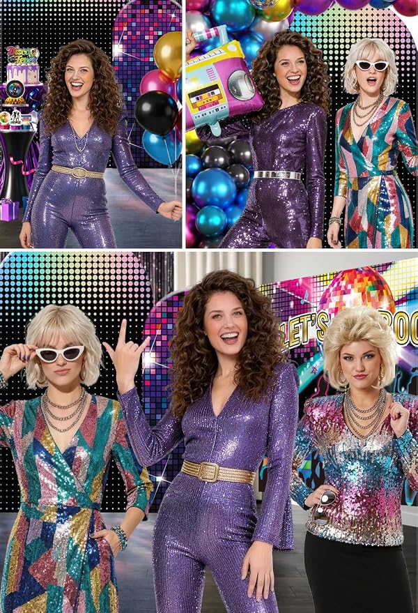 301pcs Disco Party Decorations for 70s, All-in-one 70s Party Decorations for 25 Guests, with No-DIY Banner Thick Plates and Disco Balloon Arch, Disco Photo Booth Props, Easy Setup for 70s Party