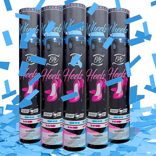 5pc Boy Gender Reveal Confetti Cannon Blue – Biodegradable Blue Confetti Poppers Gender Reveal Party Confetti Cannon & Baby Celebration Poppers