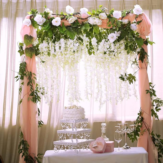 BLEUM CADE 36Pcs White Fake Wisteria Hanging Flowers, 3.6Ft/Pcs Artificial Wisteria Garland, Hanging Flowers for Wedding Party Home Backdrop Wall Decoration
