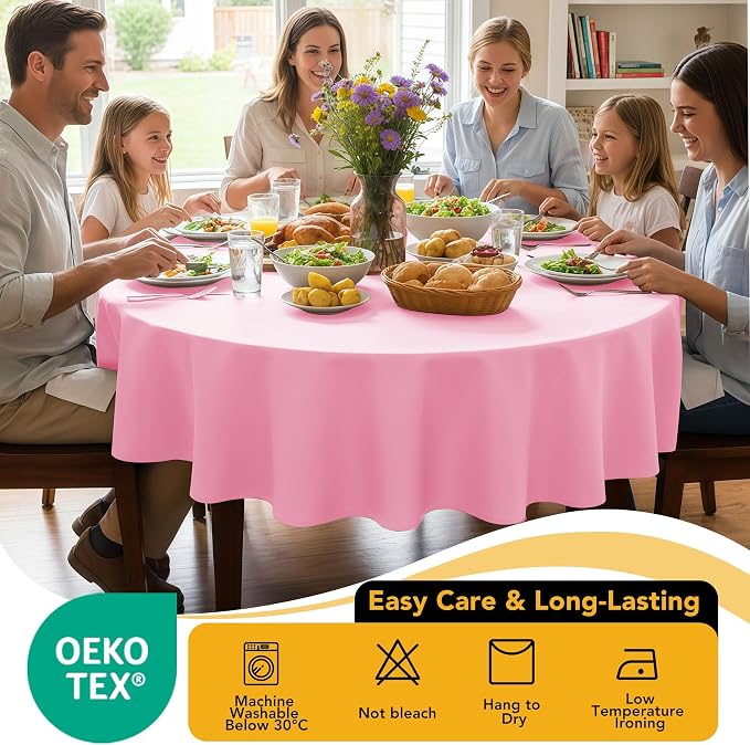 10-Pack Pink Round Tablecloths, 108 Inches, Stain-Resistant Polyester for 4-5 Ft Round Tables - Washable Table Covers for Weddings, Banquets, Birthday Parties, Events