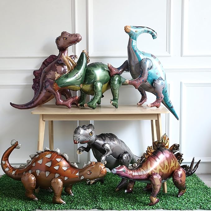 Dinosaur Balloon Set of 6 40inch 3D Jumo Mylar Gigantic Inflatable Walking Self Standing Foil Balloons for Garden Jungle Dinosaur Birthday Party Gift Photo Prop Supplies (Colorful)