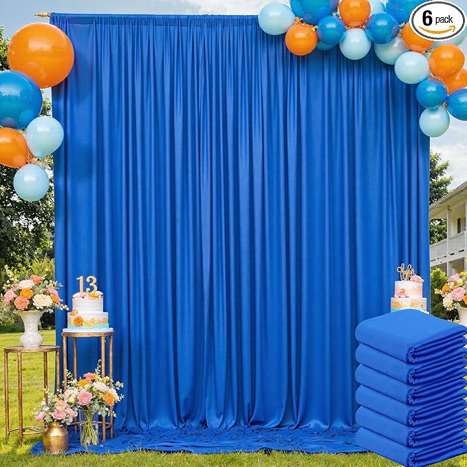 30ft×8ft Wrinkle Free Royal Blue Backdrop Curtain for Parties, 6 Panels 5×8ft Soft Silky Polyester Blue Photo Backdrop Drapes for Boss Baby Birthday Party Wedding Photography Background