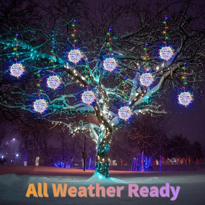 Outdoor Christmas Balls Lights 4 Pack Hanging 7.1" LED Garden Sphere Tree Lights 8 Modes Waterproof Glow Globe Lights with Memory Timer Plug for Yard Porch Eave Patio Home Indoor Decoration-Multicolor