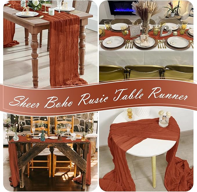 15 Pack Terracotta Cheesecloth Table Runner 17 x 108 inch Cheese Cloth Table Runners 9ft Terracotta Table Runner Rustic Romantic Sheer Gauze Runner for Wedding Party Baby Shower Table Decoration