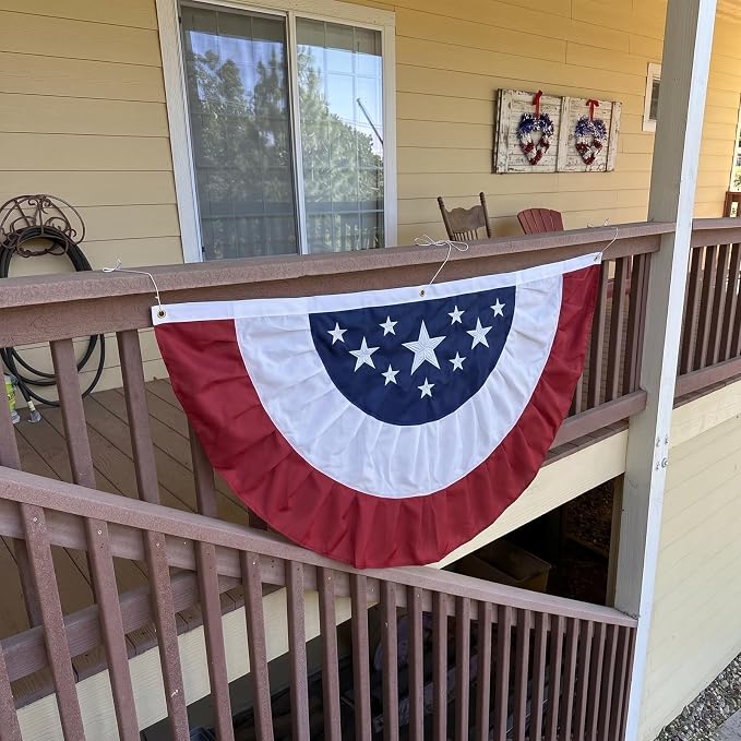 Bradford American Bunting USA Flag 3x6 ft Outdoor, Embroidered Pleated Fan US Flag Bunting with 3 Brass Grommets, Patriotic America Flag Buntings for Outside for 4th of July 250th Anniversary Decorations