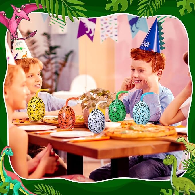 Maxcheck 24 Set Dinosaur Party Favor Cups with Lids and Straws Dino Cups for Kids 10 oz Crack Dinosaur Egg Bottles for Dino Theme Birthday Party Supplies Decorations