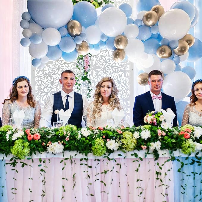 DIY Balloons Garland Kit Blue White and Gold Balloons for Wedding Birthday Festival Party Decoration with Balloon Strip Tape, Adhesive Dots
