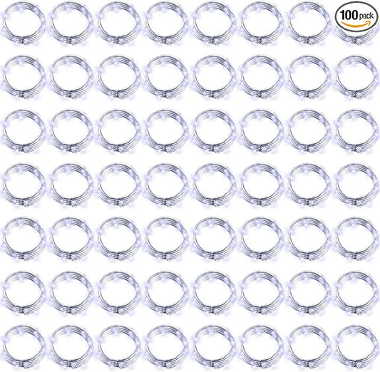 Hortsun 100 Packs Fairy Lights Battery Operated 3 Speed Modes, 7 Ft/ 2 M 20 LED Battery String Mini Waterproof Wire Twinkle Lights Bulk for Wedding Party Birthday Vases Decor (Cool White)