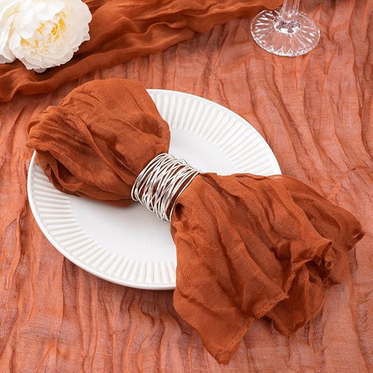 DeZerlor 20 Pack Terracotta Cheesecloth Napkins Burnt Orange Spring Cloth Napkins Set of 20 Dinner Napkins Bulk 21x21 Inches for Wedding Bridal Shower Baby Shower Parties