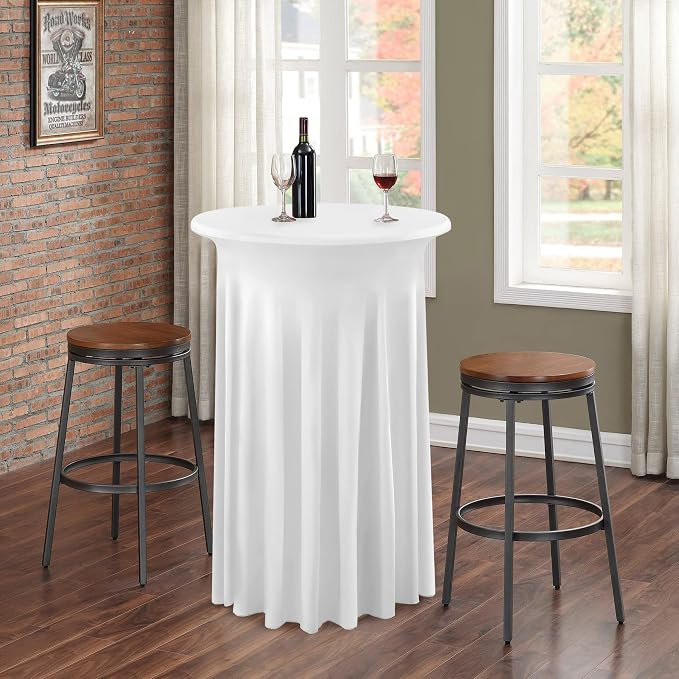 6 Pack White Round High Top Cocktail Tablecloth 36inch×43inch, Wrinkle Free Stretch Spandex Highboy Cocktail Tablecloths Table Covers for Cocktail Party Bar Wedding Banquet Baby Shower Birthday