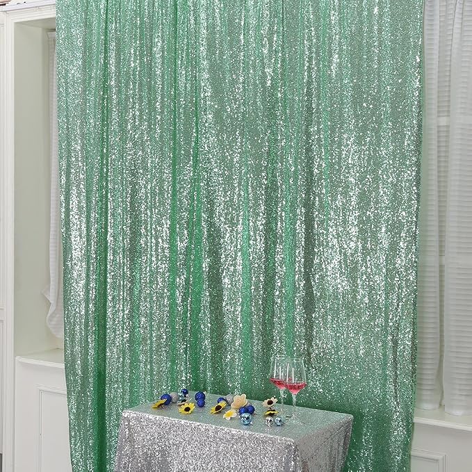 Poise3EHome Mint Green Sequin Backdrop, 10Ft x 10Ft Glitter Photography Background Curtains, Sequence Drapes for Party Baby Shower Wedding Birthday Christmas Thanksgiving Halloween Decoration