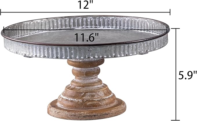 SOFE Rustic Galvanized Metal Cake Stand, Cupcake Stand Rustic Round Dessert, Appetizer Display Riser Stand with Wood Base Table Centerpiece for Wedding, Birthday, Party, Dining Room Kitchen Supplies