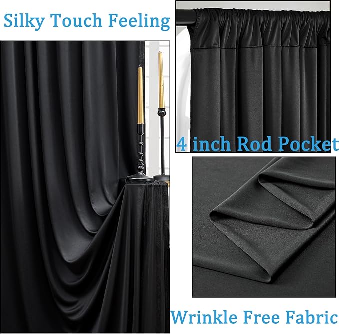 40ftx8ft Wrinkle Free Black Backdrop Curtains for Parties, 8 Panels 5x8ft Thick Polyester Photo Backdrop Drapes for Weddings Birthday Graduation Photography Background Curtains