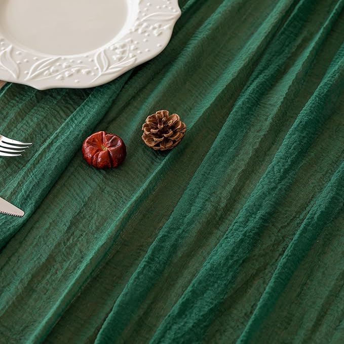 Keketoarrange Emerald Green Table Runner Cheesecloth Gauze 120 Inch 10 FT Rustic Boho Cheese Cloth Decor for Wedding Baby Bridal Shower Sheer Vintage Spring Summer Home Decorations