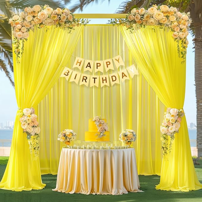 20ft x 10ft Yellow Backdrop Curtain Drapes, Wrinkle-Free Sheer Chiffon Fabric Photo Backgroud Panels for Wedding Arch Party Ceremony Stage Photography Decoration