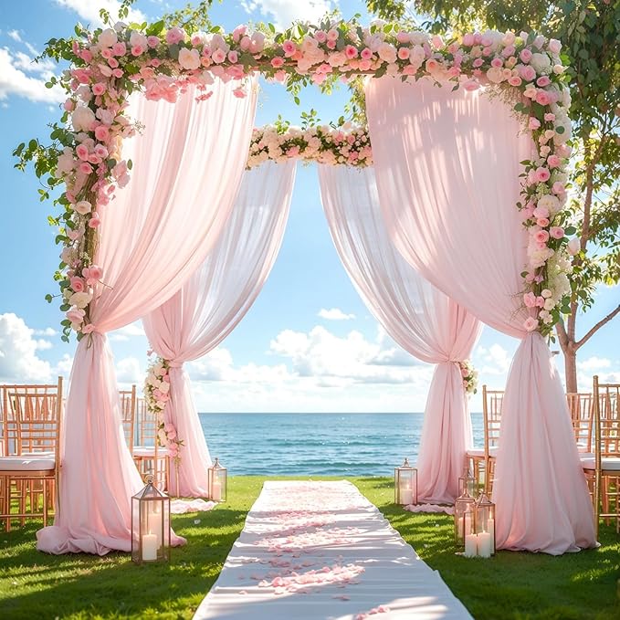 Wedding Arch Draping Fabric 28" x19FT, Sheer Chiffon Fabric Backdrop,2 Panels Blush Drapes for Wedding Ceremony Decor, Decorative Arch Drapery for Birthday Party Ceiling Curtain Backdrop