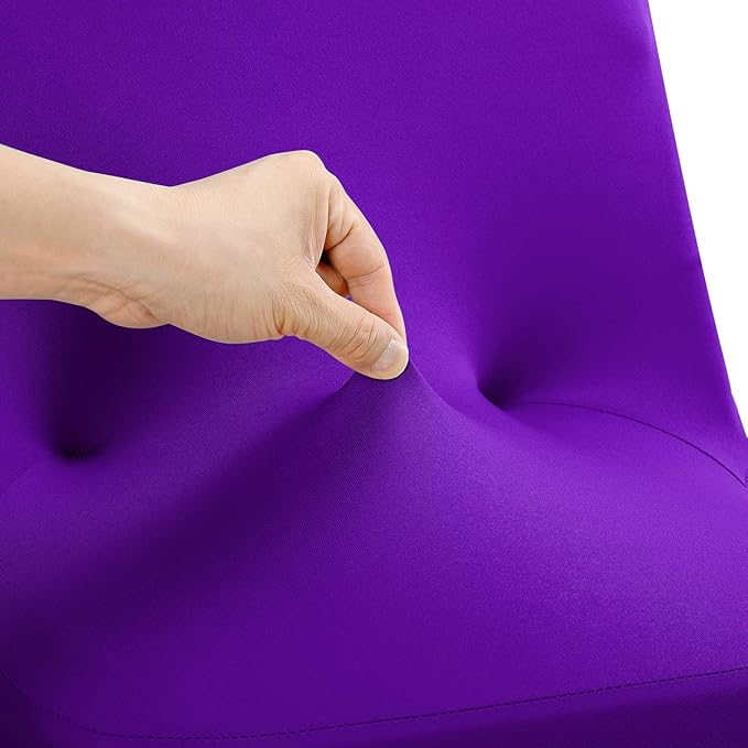 Peomeise Stretch Spandex Folding Chair Cover with Open Back for Wedding Party Dining Banquet Event (Purple with Open Back,6pcs)