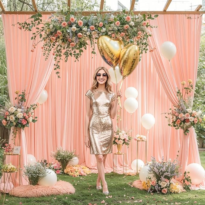6 Panels Peach Backdrop Curtain for Parties Baby Shower Wrinkle Free Peach Photo Curtains Backdrop Drapes Fabric Decoration for Wedding Birthday Party 30ft(W) x 10ft(H)