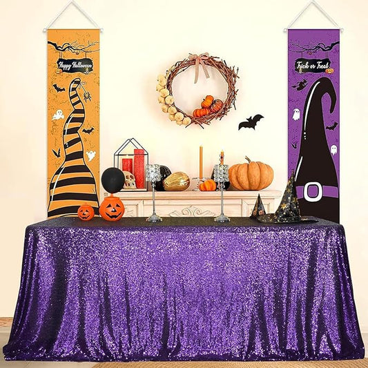 Juya Delight Purple Sequin Tablecloth Rectangular‌ 60" x 102" Sparkly Glitter Table Cloth for Wedding Birthday Party Festival Ceremony Cake Dessert Table Decoration