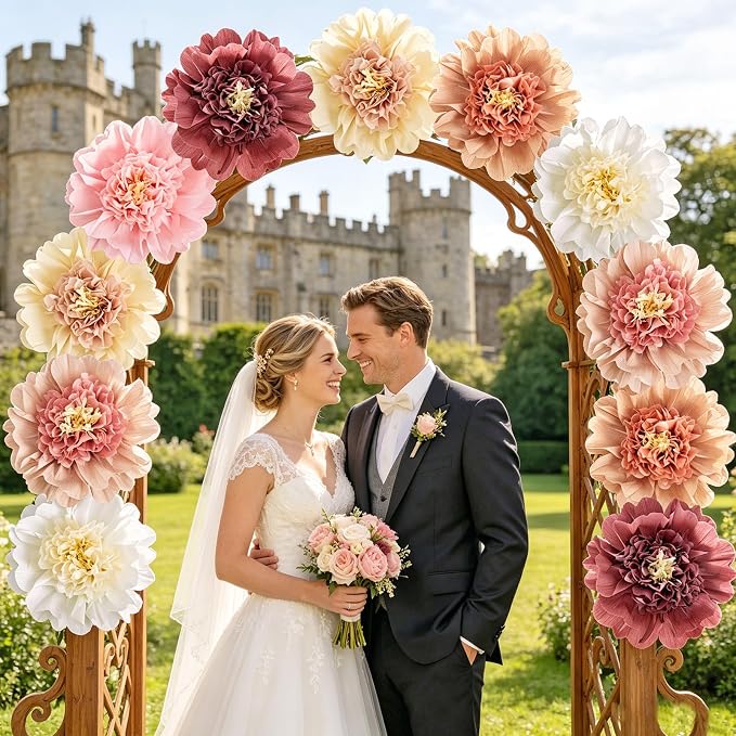 12Pcs Boho Large Paper Flowers 12'' Giant Paper Flower Decorations for Wall