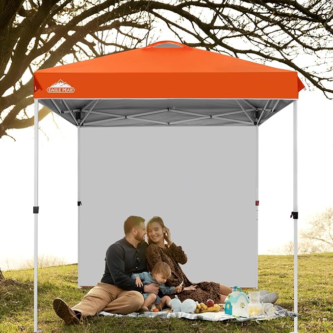 EAGLE PEAK Commercial Canopy 6.6x6.6 Pop Up Canopy Tent with 1 Sidewall, Easy Setup Heavy Duty Instant Event Shelter for Vendors & Markets, Outdoor Sun Shade, Orange