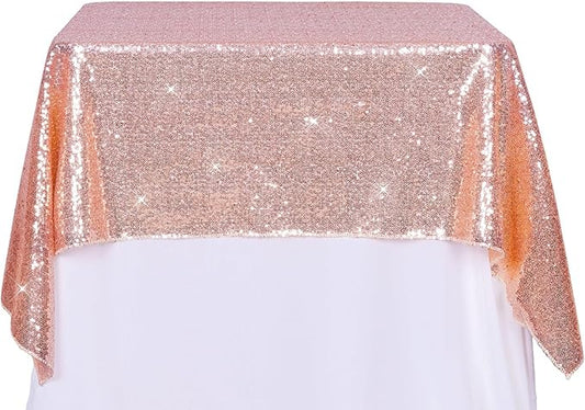 PartyDelight Rose Gold Sequin Tablecloth 50x50inch Square High-Density 3mm Stitched Sequins Shimmering Table Overlay for Cake Tables, Gift Displays & Wedding Decor