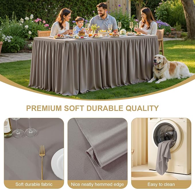 6 Packs Natural Tablecloths Rectangle Tables 8ft, Stretch Fitted Table Covers for 8 Foot Tables Wrinkle Free Rectangle Table Cloth with Skirt for Birthday Party Events Banquet Baby Shower