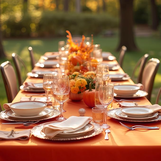 HolidayIdeas 4-Pack 8ft Rust Fitted Tablecloth for Fall Festival | 4-Sided coverage wrinkle resistant tablecloths for thanksgiving halloween craft fair decor