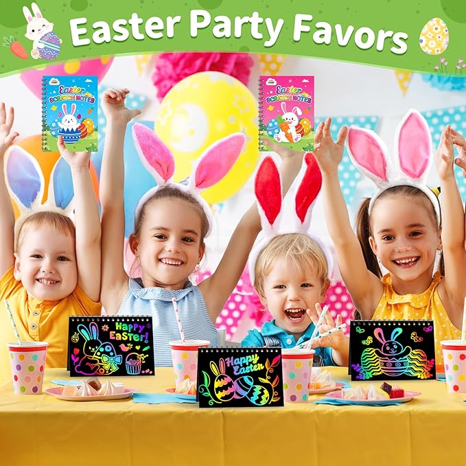 ZMLM Easter Classroom Gifts For Students: 24 Pack Scratch Rainbow Art Notebook Paper, Party Favors For Kids 4-8, Birthday Goodie Bags Stuffers, Student Prizes From Teacher, Kindergarten Toy