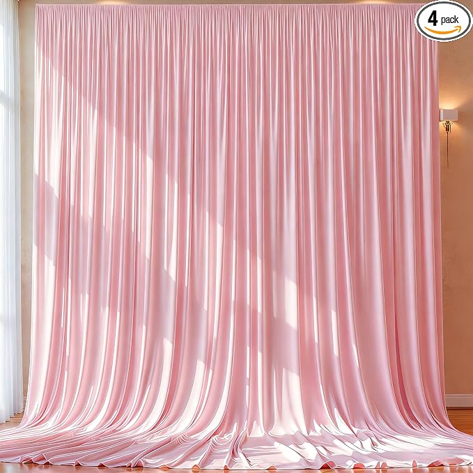 20ft x 15ft Pink Backdrop Curtain Panels for Weddings - Wrinkle-Free Polyester Photo Drapes for Birthday Party, Photography Background, Stage Decor