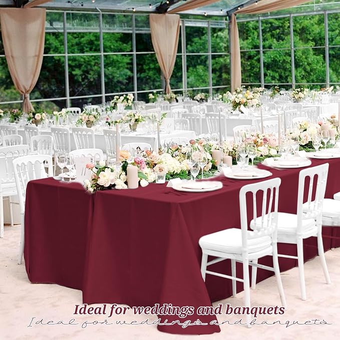 12 Pack Burgundy Tablecloths for Rectangle Tables 60 x 126 Inch Polyester Tablecloth 8 Foot Rectangle Table Cloth Wrinkle Resistant Washable Fabric Table Cover for Party Wedding Banquet Events