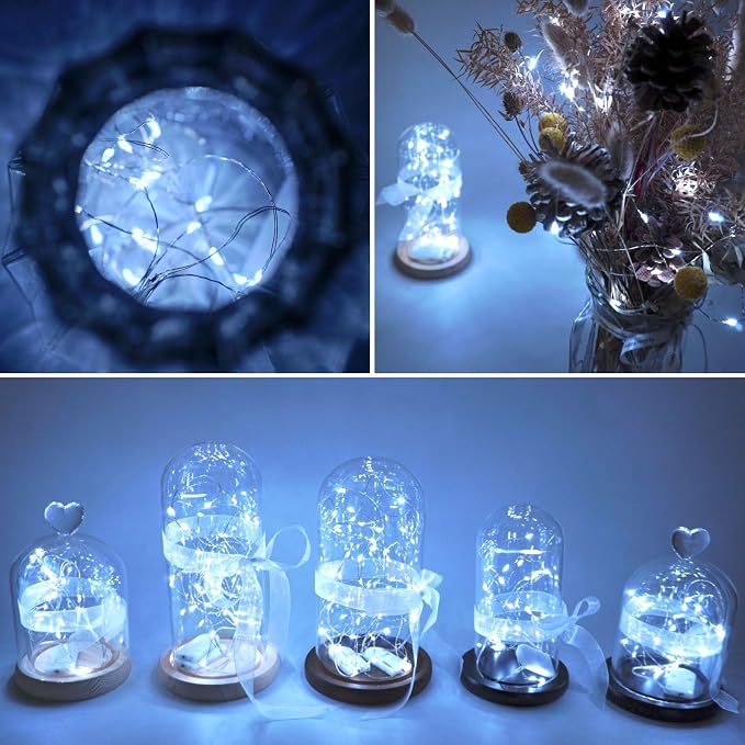 Battery Operated Silver Copper Wire Starry String Light 20 Pack Fairy String Lights,6.6FT 20 LEDs for DIY Party Christmas Costume Wedding Easter Table Decorations (Cool White)