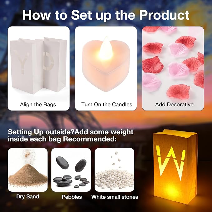 Happy Birthday Light Up Letters Luminary Bags with Tea Lights Candles, Latex Balloons, Aluminum Balloons and Rose Petals Surprise Gifts Banner Birthday Decorations for Women and Men