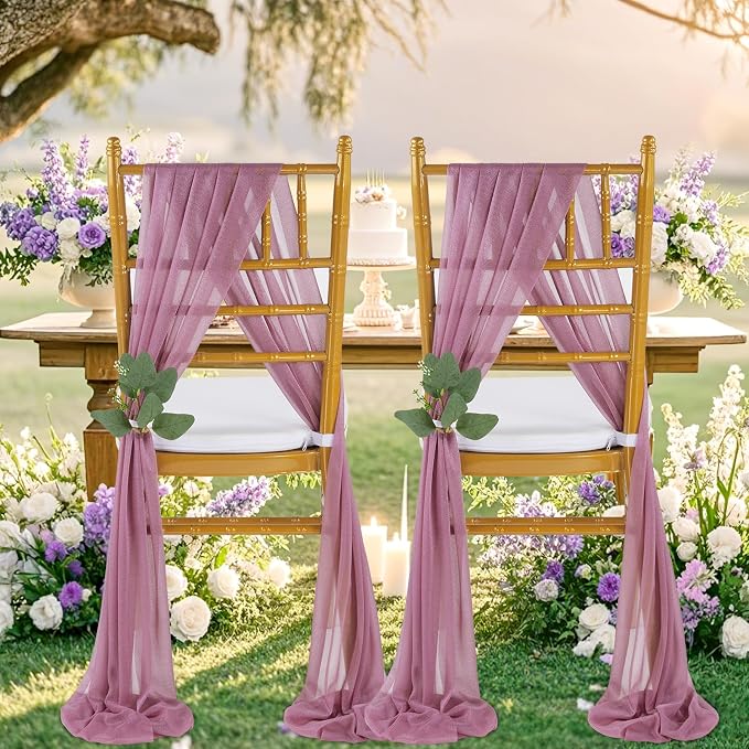 QueenDream Purple Wedding Chair Decorations: 50PCS Tulle Chair Sashes Cover Bands Aisle Sheer Chairs Bows for Birthday Party Banquet