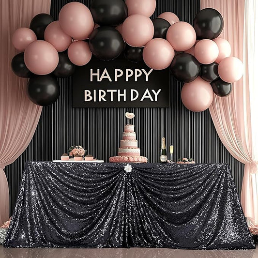 PartyDelight Black Sequin Tablecloth 90"x156" Rectangle Shimmer Table Cloths Sparkle Glitter Wedding Banquet Decorations
