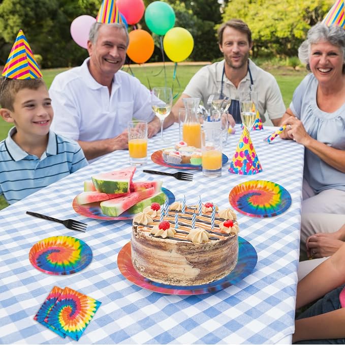 24 Guests Tie Dye Party Plates Napkins Tie Dye Birthday Party Decorations Supplies for Girls Tie Dye Birthday Paper Plates Napkins Forks Tableware Set (96 Pieces)